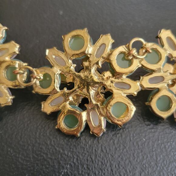 Vintage Necklace Jade Pink Black Flower Gold Tone 18 Inch Bling Whimsy Coquette - Picture 5 of 9